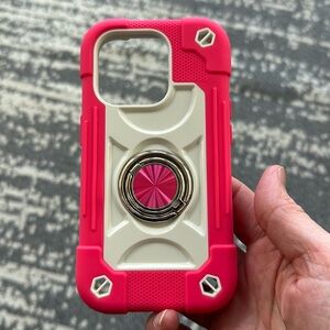 Hot pink double ring I phone 15 pro phone case